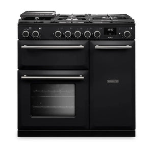 Rangemaster Aura AURA90DFPCBL/BN1 90cm Dual Fuel Range Cooker Black - Brushed Nickel
