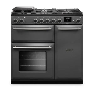 Rangemaster Aura AURA90DFPSLT/BN1 90cm Dual Fuel Range Cooker Slate (Paint) - Brushed Nickel