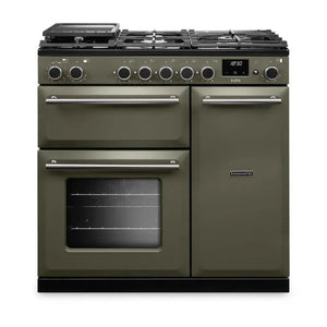 Rangemaster Aura AURA90DFPRBD/BN1 90cm Dual Fuel Range Cooker Riverbed - Brushed Nickel