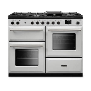 Rangemaster Aura AURAO110DFPWHT/BN1 110cm Dual Fuel Range Cooker White (Paint) - Brushed Nickel