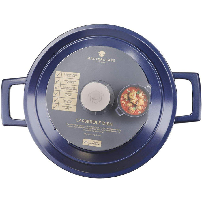MasterClass Shallow Casserole Dish with Lid, Metallic Blue, 4L 28cm-Casserole Dishes-KitchenCraft-northXsouth
