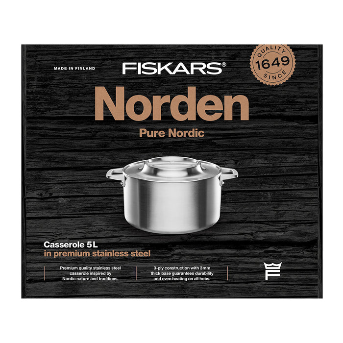 Fiskars Norden 1026921 Steel 5l Casserole Pan - Stainless Steel